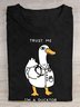 Duck Letter Pattern Cotton Crew Neck Casual T-Shirt