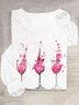 Red wine glass round neck casual T-shirt