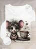 Funny Mouse Printed Round Neck Long Sleeve T-shirt