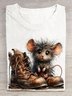Funny Mouse Printed Round Neck Short Sleeve T-shirt