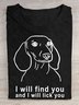 Dog letter printed round neck T-shirt