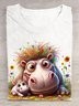 Crew Neck Hippo Casual T-Shirt