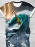 Crew Neck Jersey Sea Giraffe Casual T-Shirt