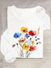 Cotton-Blend Crew Neck Casual Floral T-Shirt